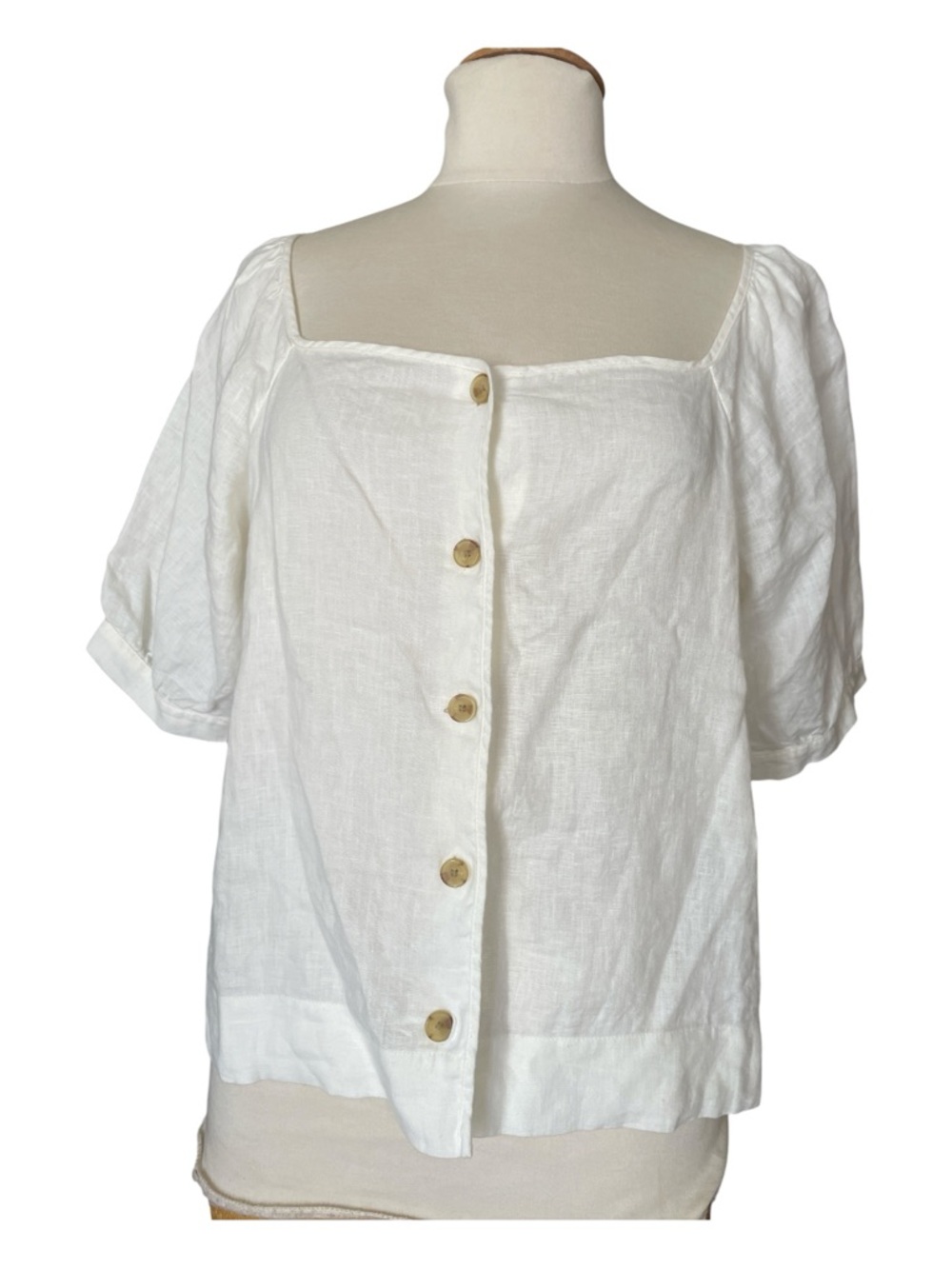 Everlane Puff Sleeve Linen Blouse Cream Size 12
